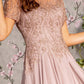Bead Embroidery Sheer Short Sleeves A-line Mesh Long Dress - RoshelLuxe.com