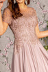 Bead Embroidery Sheer Short Sleeves A-line Mesh Long Dress - RoshelLuxe.com