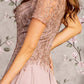 Bead Embroidery Sheer Short Sleeves A-line Mesh Long Dress - RoshelLuxe.com