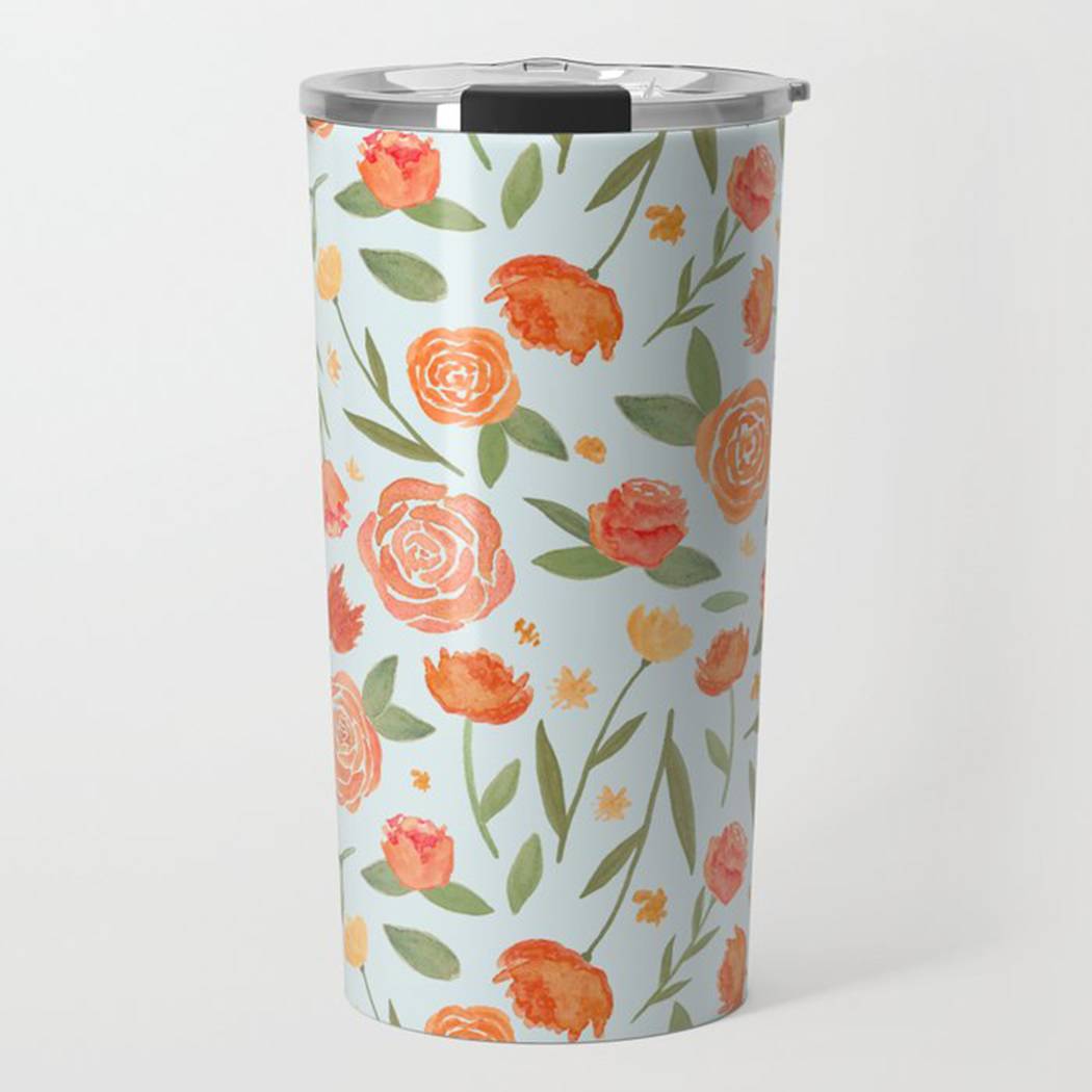 Burnt Orange Floral Travel Mug - RoshelLuxe.com