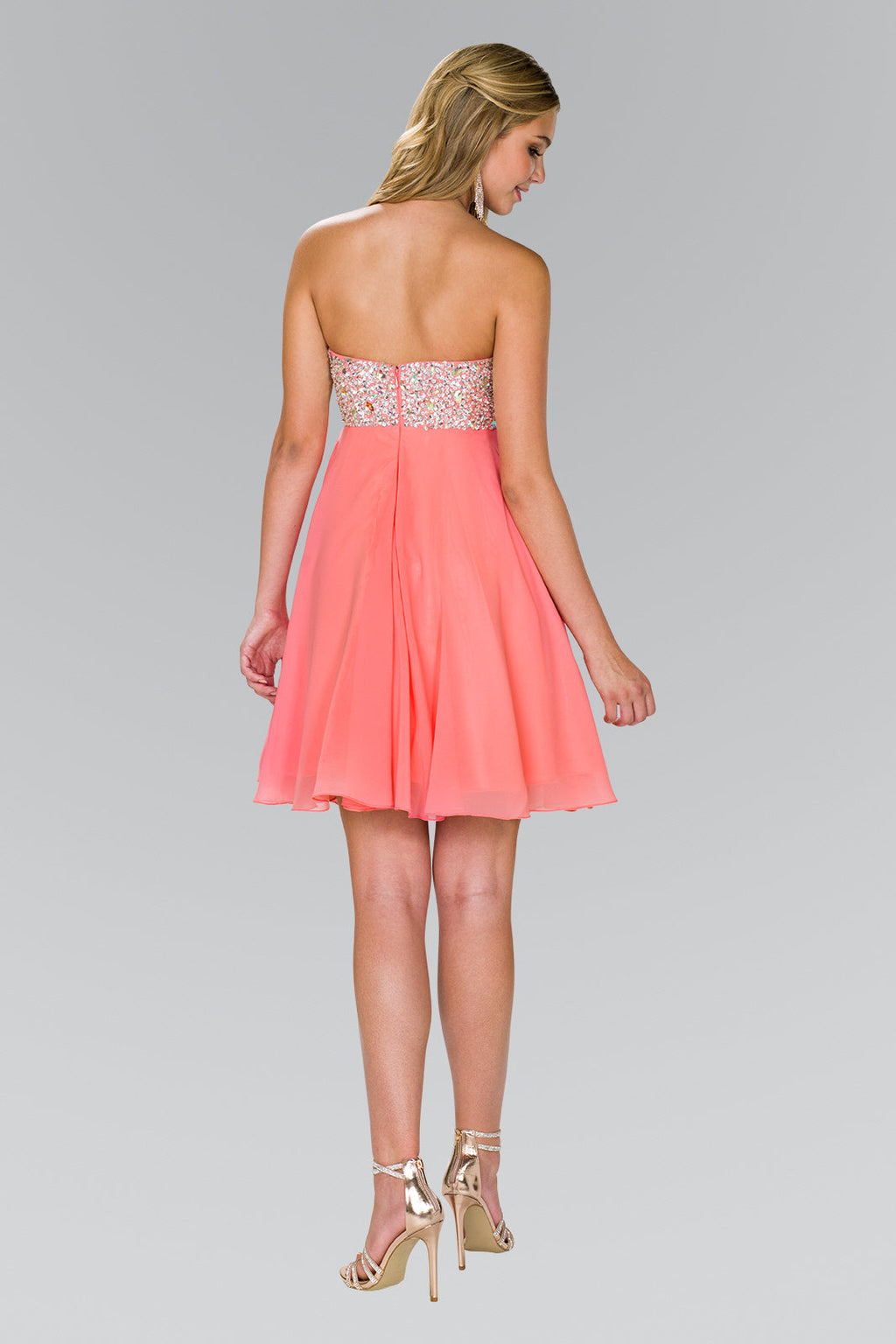 Strapless Chiffon Short Dress with Jewel Detailing