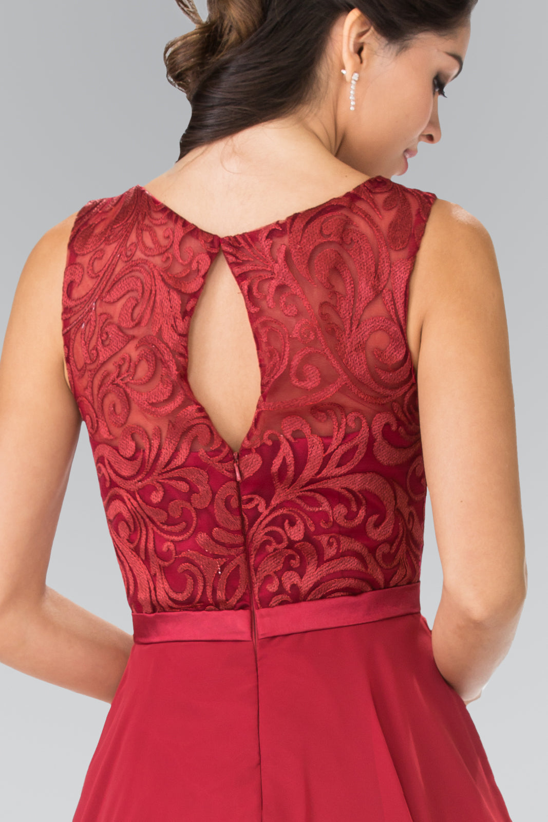 Lace Bodice A-Line Short Dress w/ Jeweled Waist Band - RoshelLuxe.com