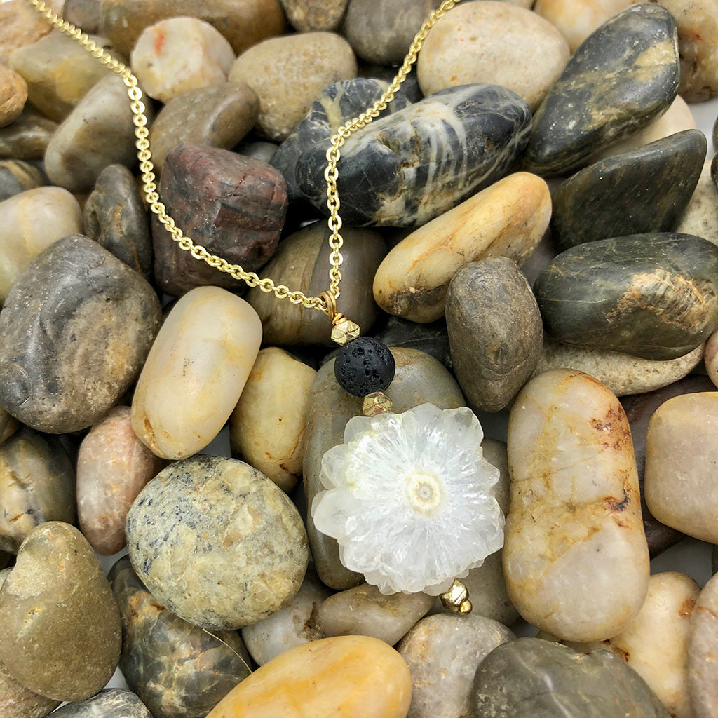 Solar Quartz Lava Necklace - RoshelLuxe.com