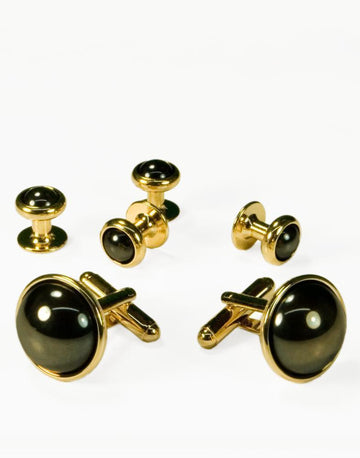 Hematite Dome with Gold or Silver Trim Studs and Cufflinks Set