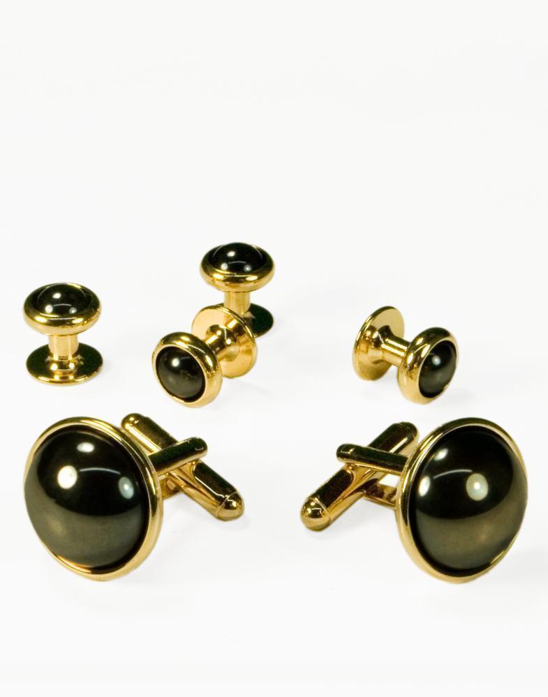 Hematite Dome with Gold or Silver Trim Studs and Cufflinks Set