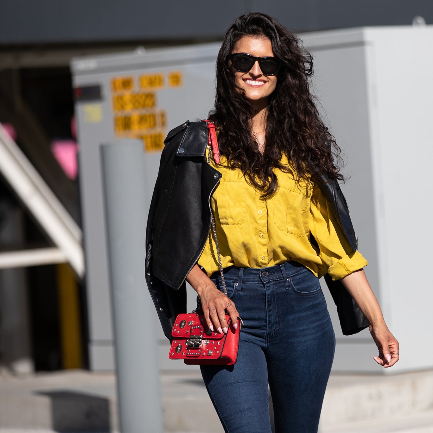 Studded Small Leather Crossbody Bag Red Purse - RoshelLuxe.com