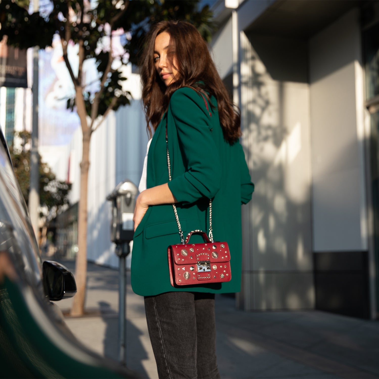 Studded Small Leather Crossbody Bag Burgundy Purse  Women's Handbag - RoshelLuxe.com