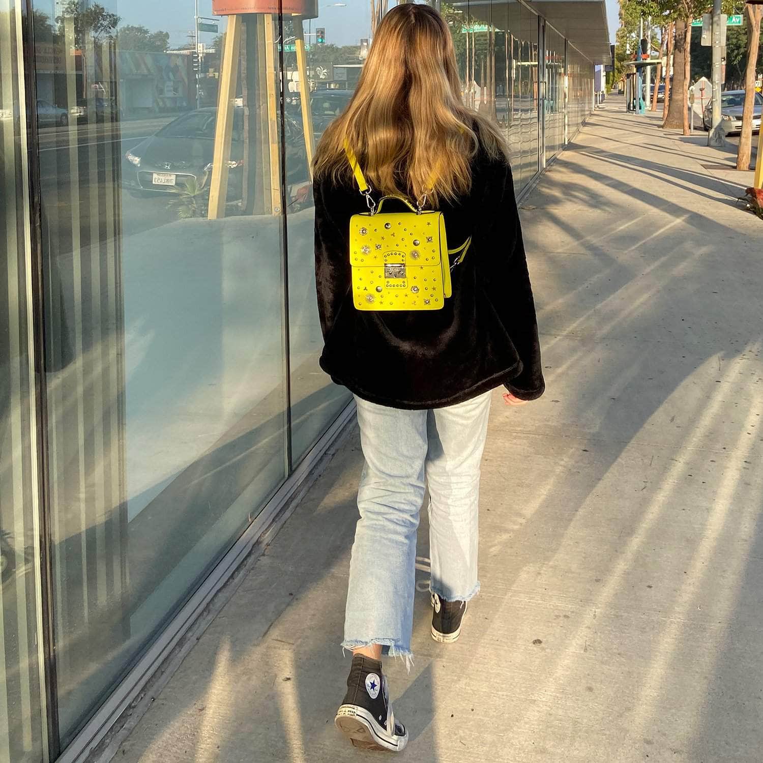 Convertible Leather Backpack Purse Yellow Crossbody Bag - RoshelLuxe.com