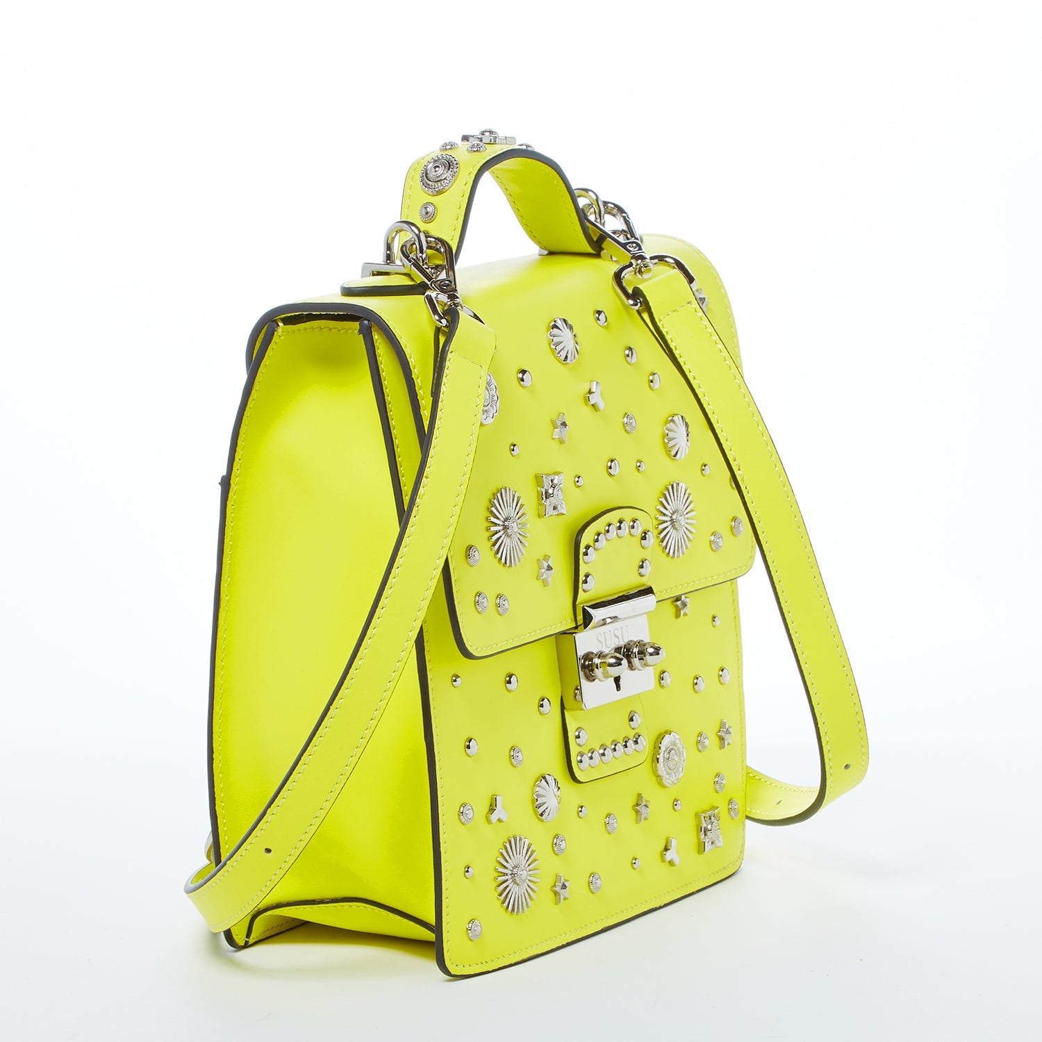 Convertible Leather Backpack Purse Yellow Crossbody Bag - RoshelLuxe.com