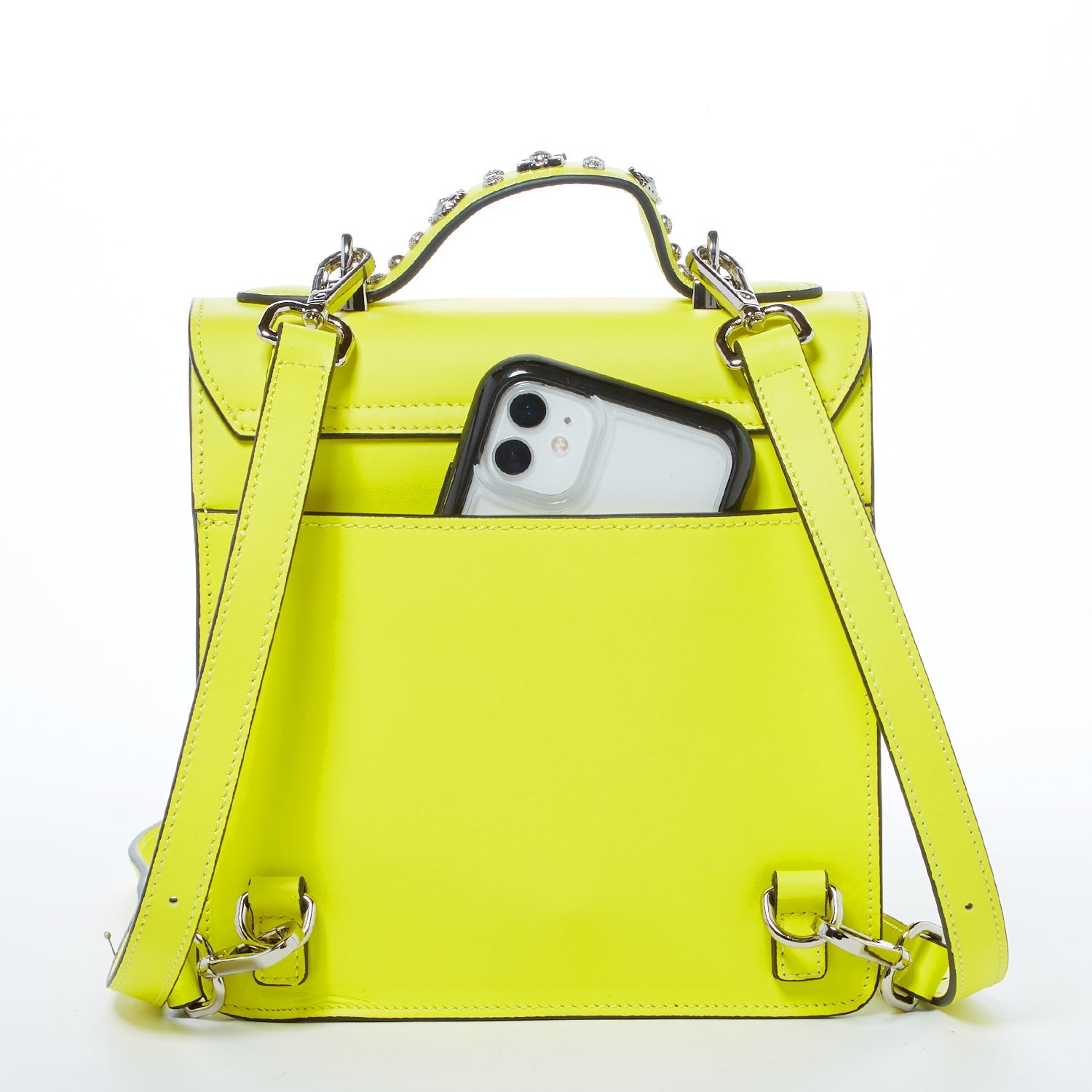 Convertible Leather Backpack Purse Yellow Crossbody Bag