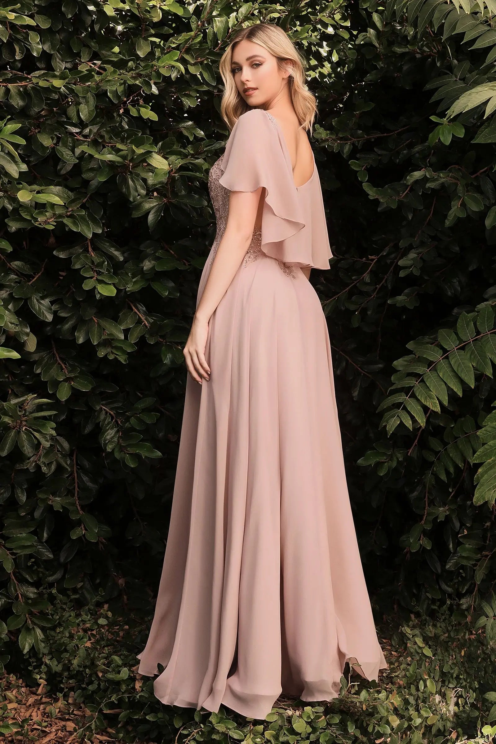 A-Line Chiffon Gown With Caplet - RoshelLuxe.com