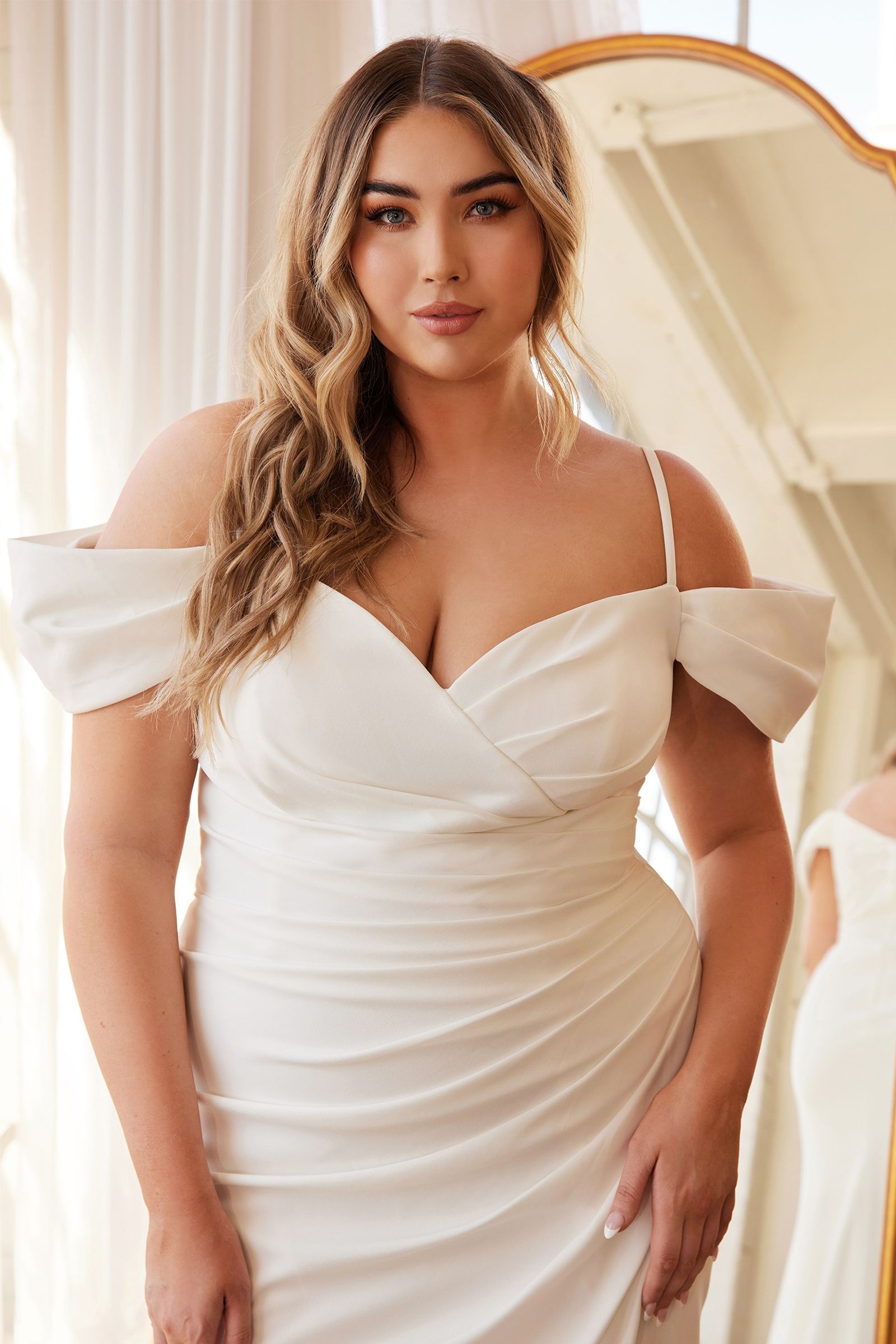 Plus Size Off The Shoulder Crepe Gown - RoshelLuxe.com