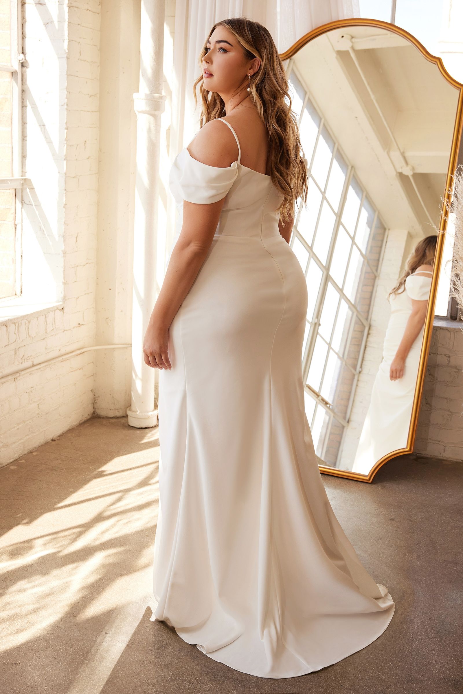 Plus Size Off The Shoulder Crepe Gown - RoshelLuxe.com