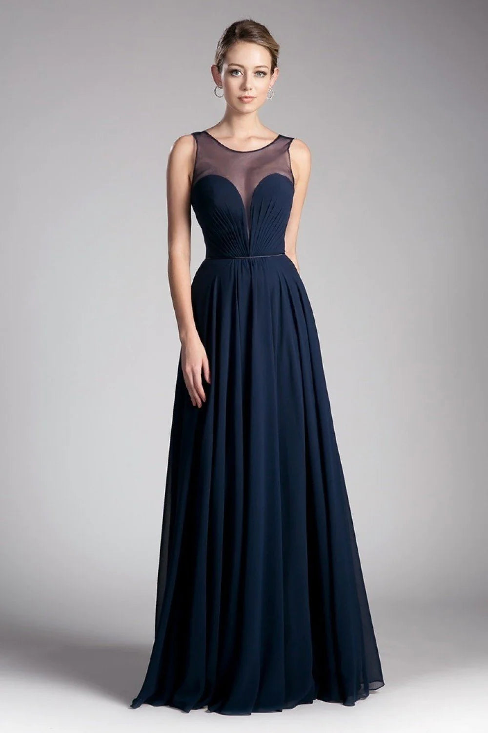 A-Line Chiffon Dress with Illusion Neckline - RoshelLuxe.com