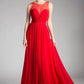 A-Line Chiffon Dress with Illusion Neckline - RoshelLuxe.com