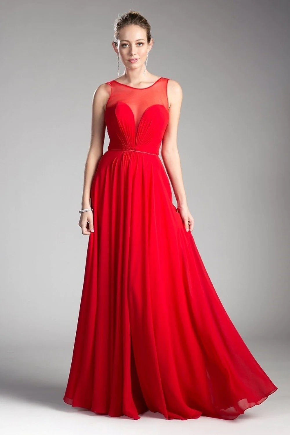 A-Line Chiffon Dress with Illusion Neckline - RoshelLuxe.com