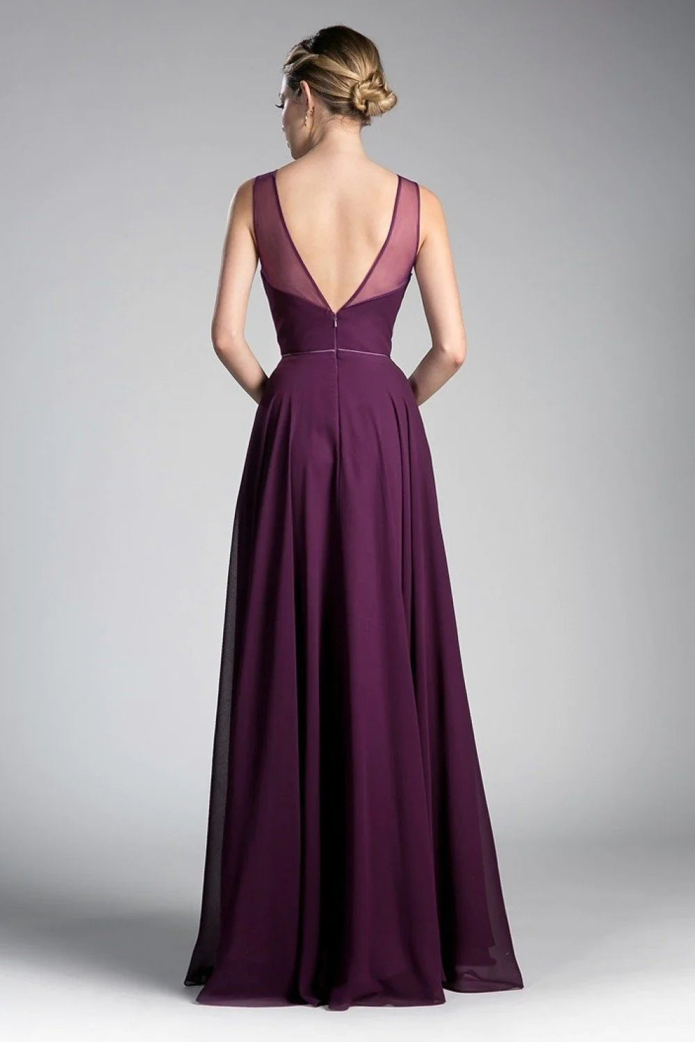 A-Line Chiffon Dress with Illusion Neckline - RoshelLuxe.com