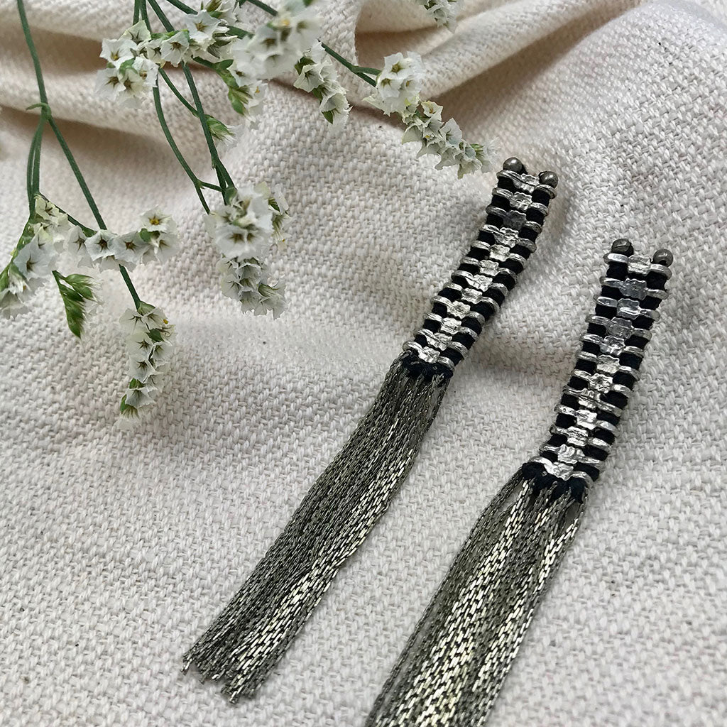 Silver Temple Tassel Earrings - RoshelLuxe.com