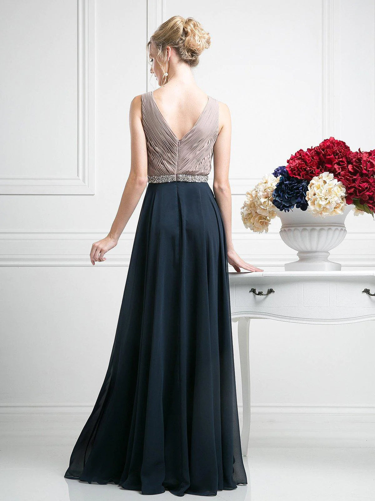 Beaded Belt Chiffon A - Line Dress - RoshelLuxe.com