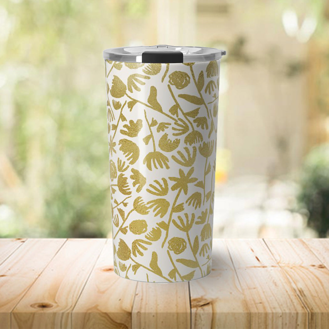 Gold Ink Floral Travel Mug - RoshelLuxe.com