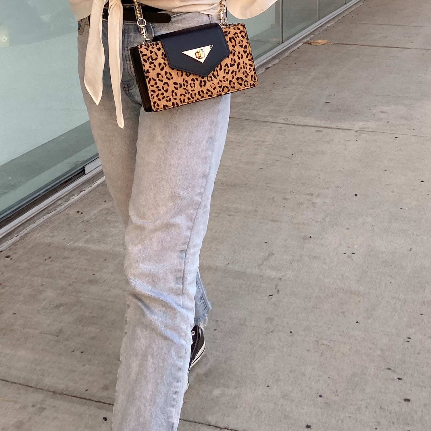 Mini Crossbody Bag Small Leather Leopard Black Purse Wristlet Women's Handbag