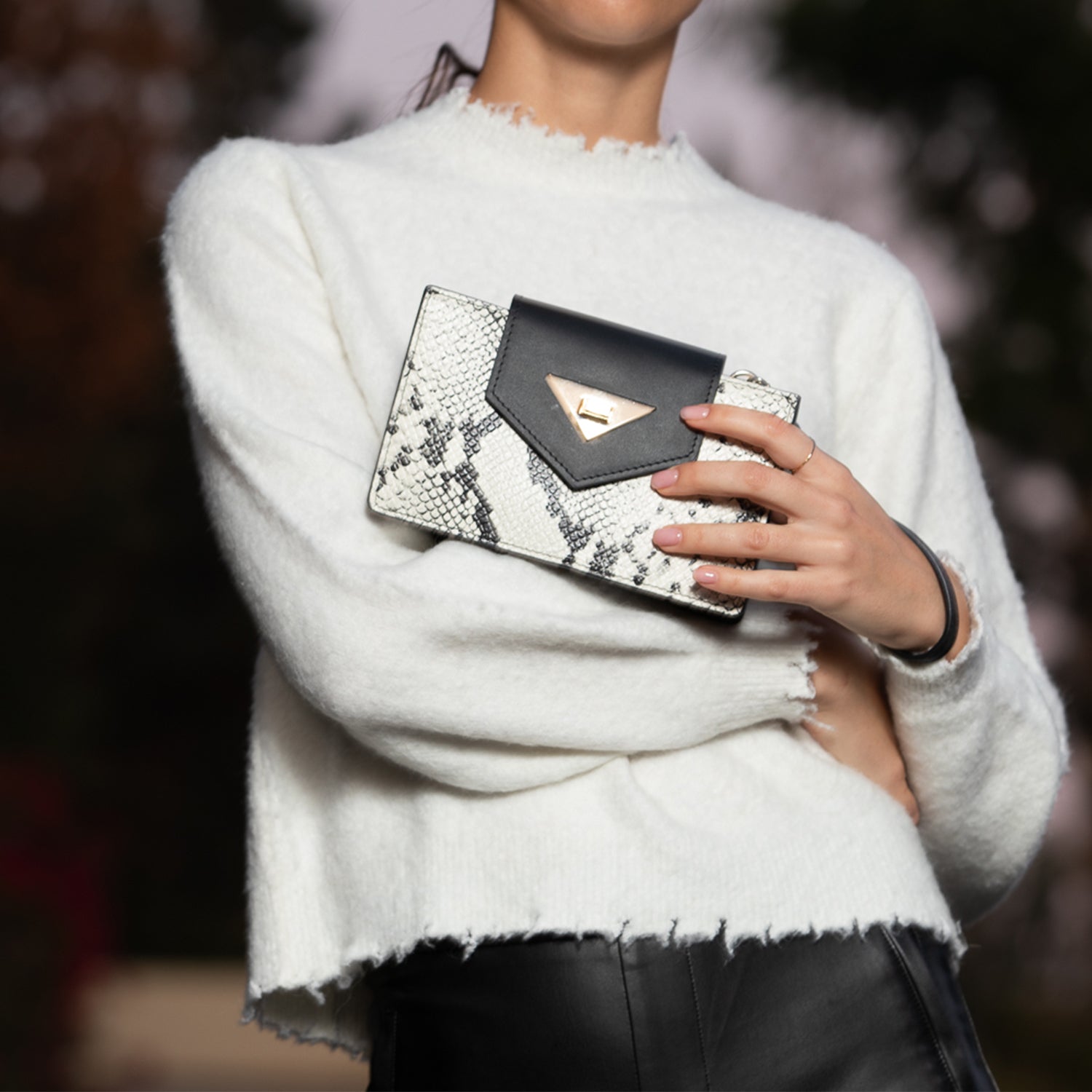 Mini Crossbody Bag Small Leather Snakeskin Black Purse Wristlet Women's Handbag