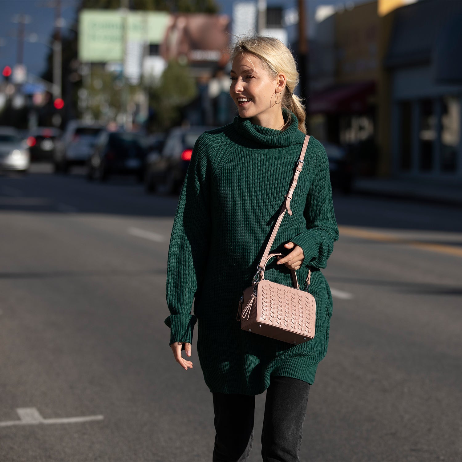 Woven Leather Crossbody Bag Pink Purse Women's Handbag - RoshelLuxe.com