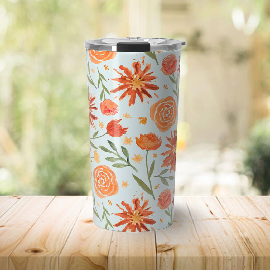 Burnt Orange Flower Burst Travel Mug