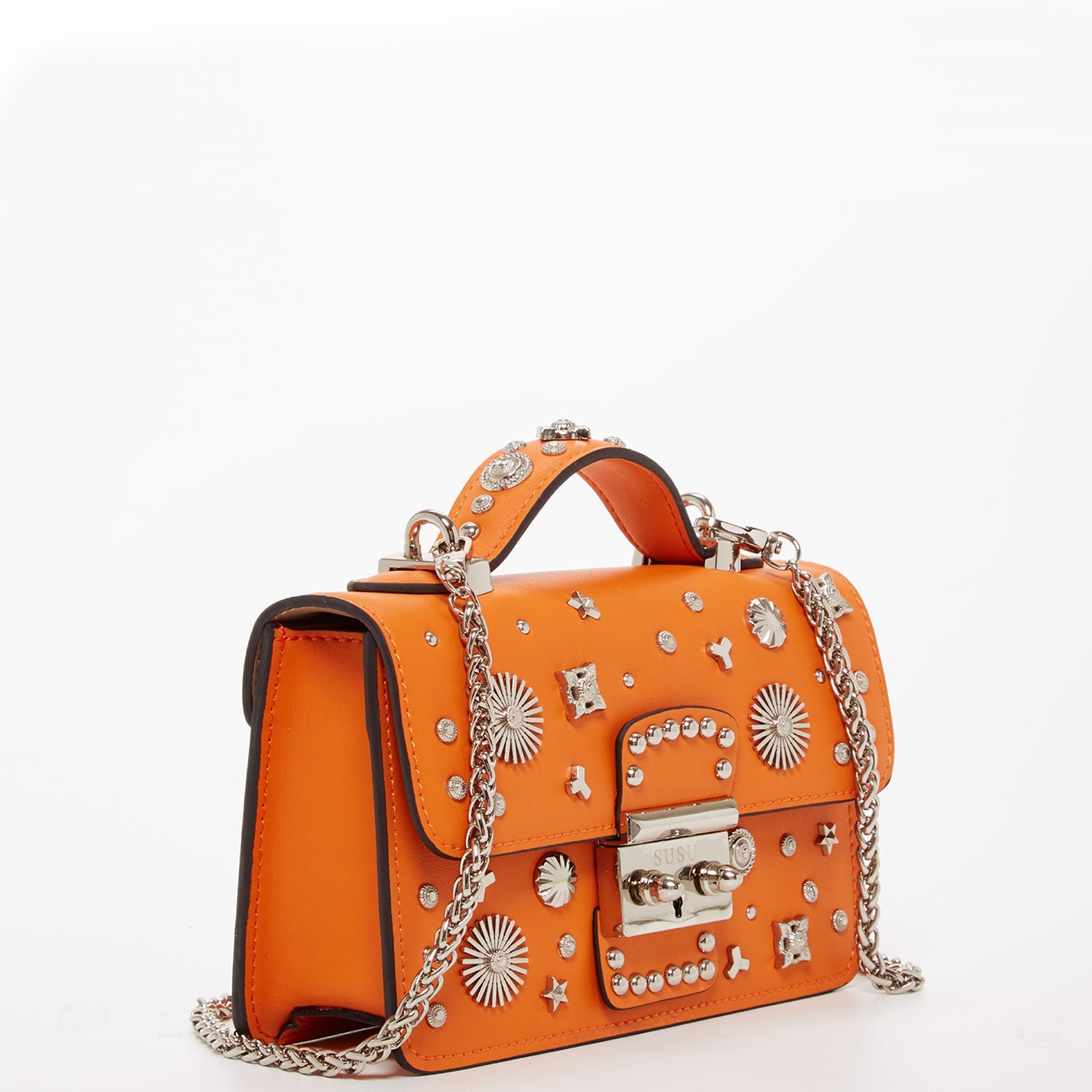 Studded Small Leather Crossbody Bag Orange Purse Cute Handbag  Women's Handbag - RoshelLuxe.com