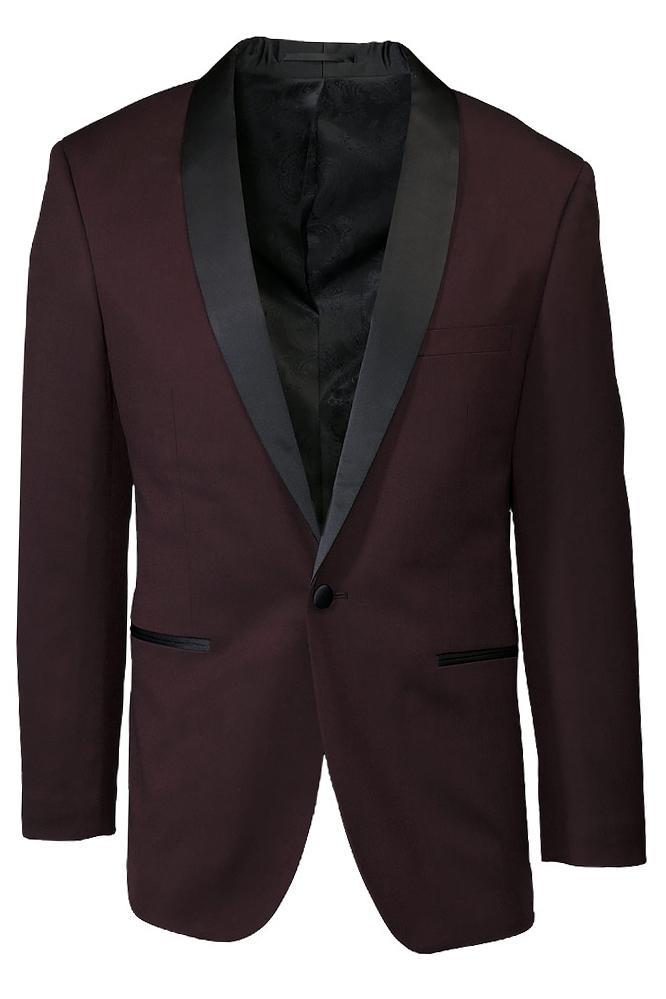 "Sebastian" Burgundy Pindot Tuxedo Jacket Shawl (Separates) - RoshelLuxe.com