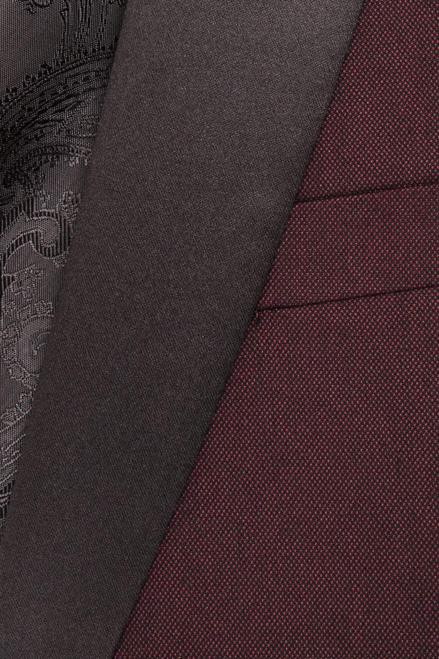 "Sebastian" Burgundy Pindot Tuxedo Jacket Shawl (Separates) - RoshelLuxe.com