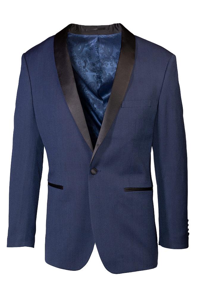 "Sebastian" Indigo Pindot Tuxedo Jacket Shawl (Separates) - RoshelLuxe.com