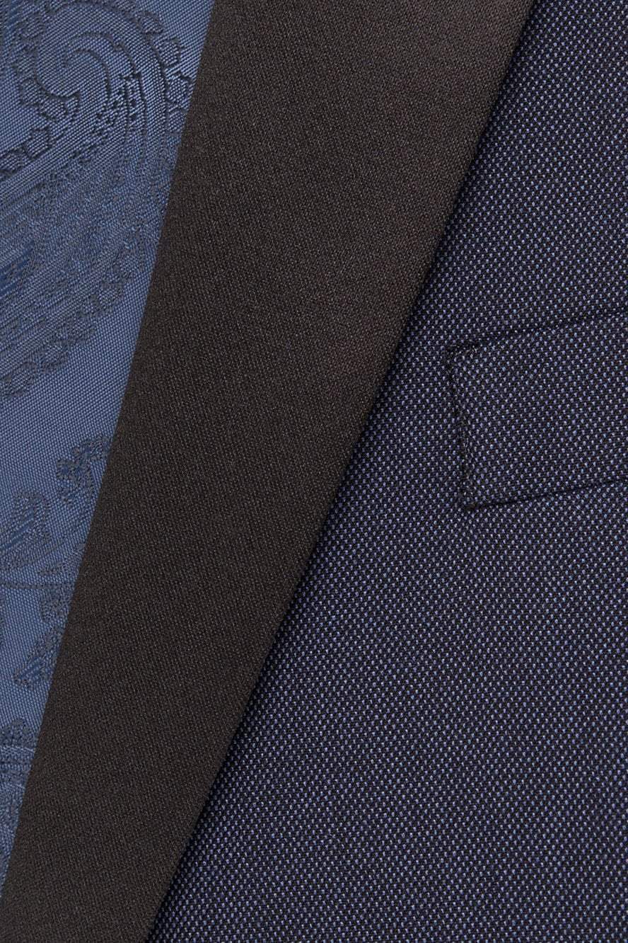 "Sebastian" Indigo Pindot Tuxedo Jacket Shawl (Separates) - RoshelLuxe.com