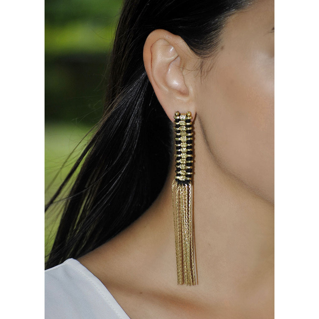 Silver Temple Tassel Earrings - RoshelLuxe.com