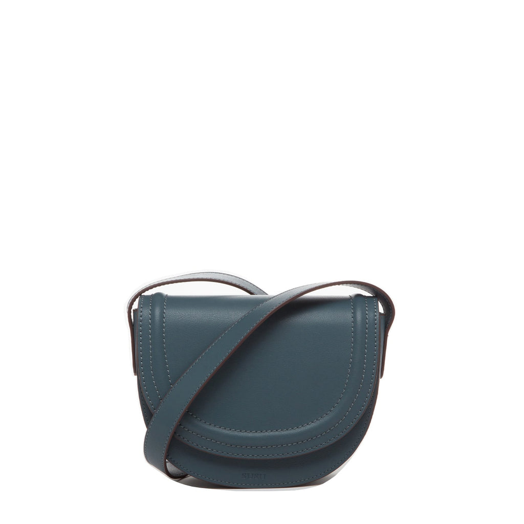 Leather Saddle Bag Blue Crossbody Purse