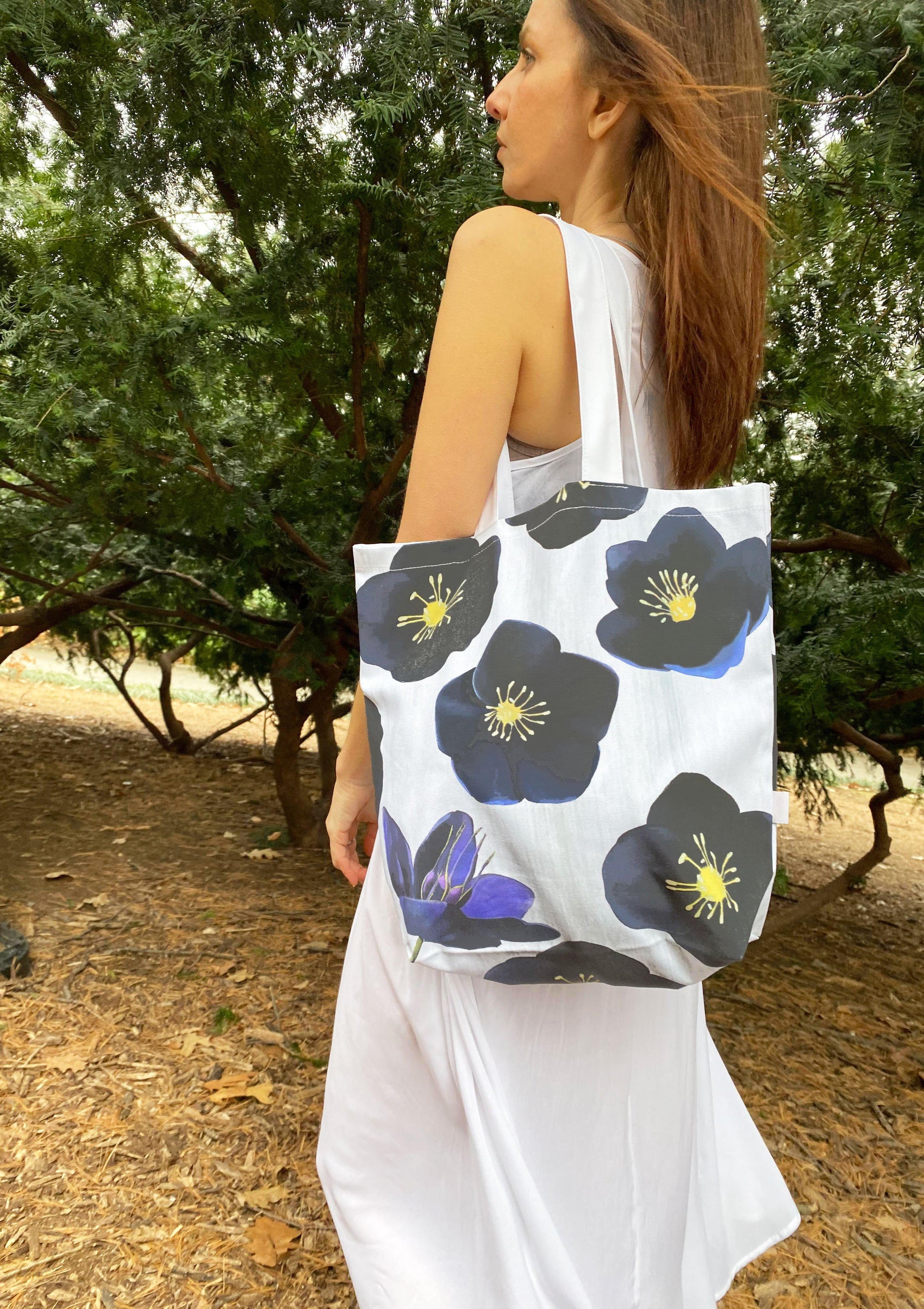 Tote Bag: Black Hellebore on Snow - RoshelLuxe.com