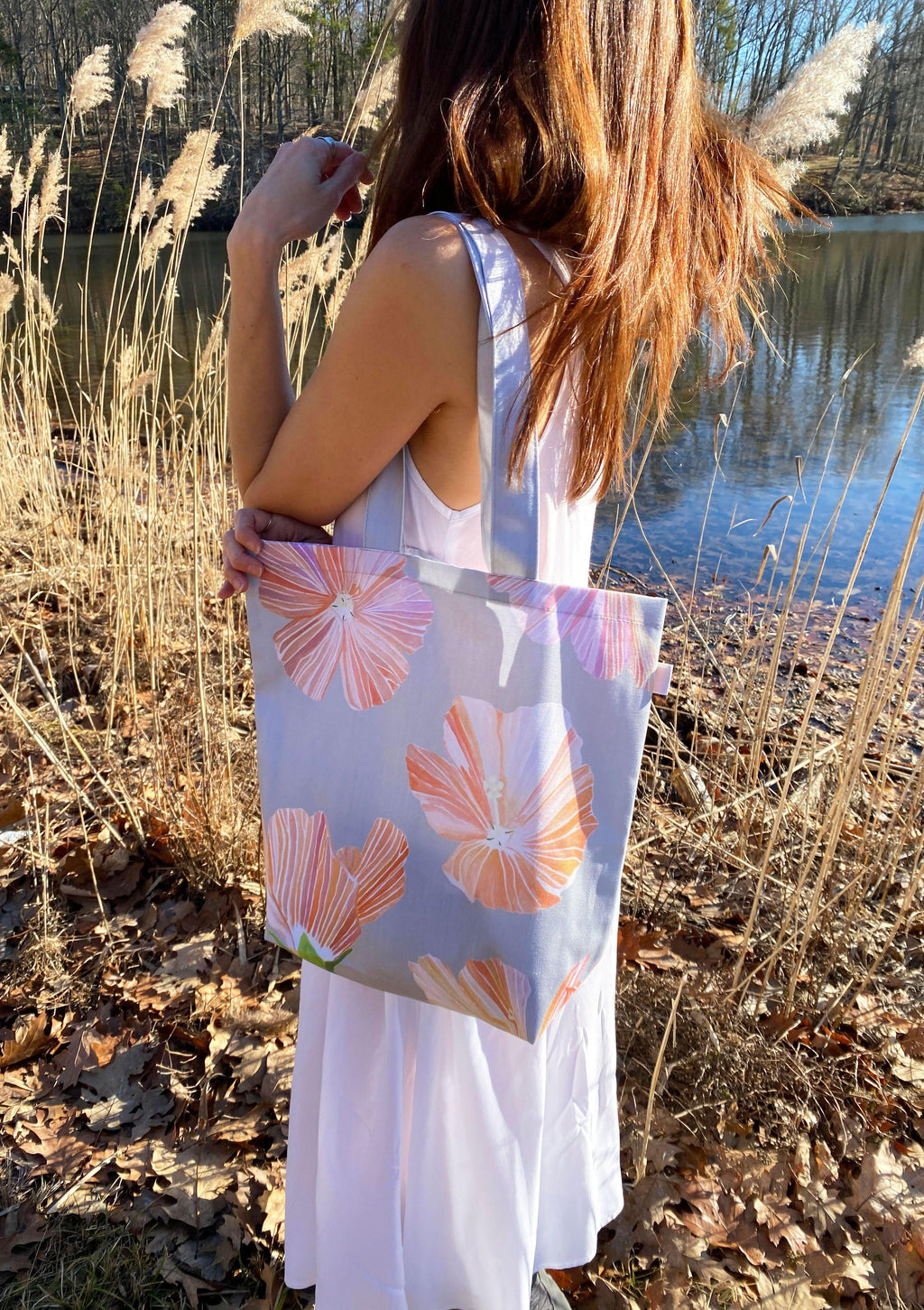 Tote Bag: Hibiscus on Grey