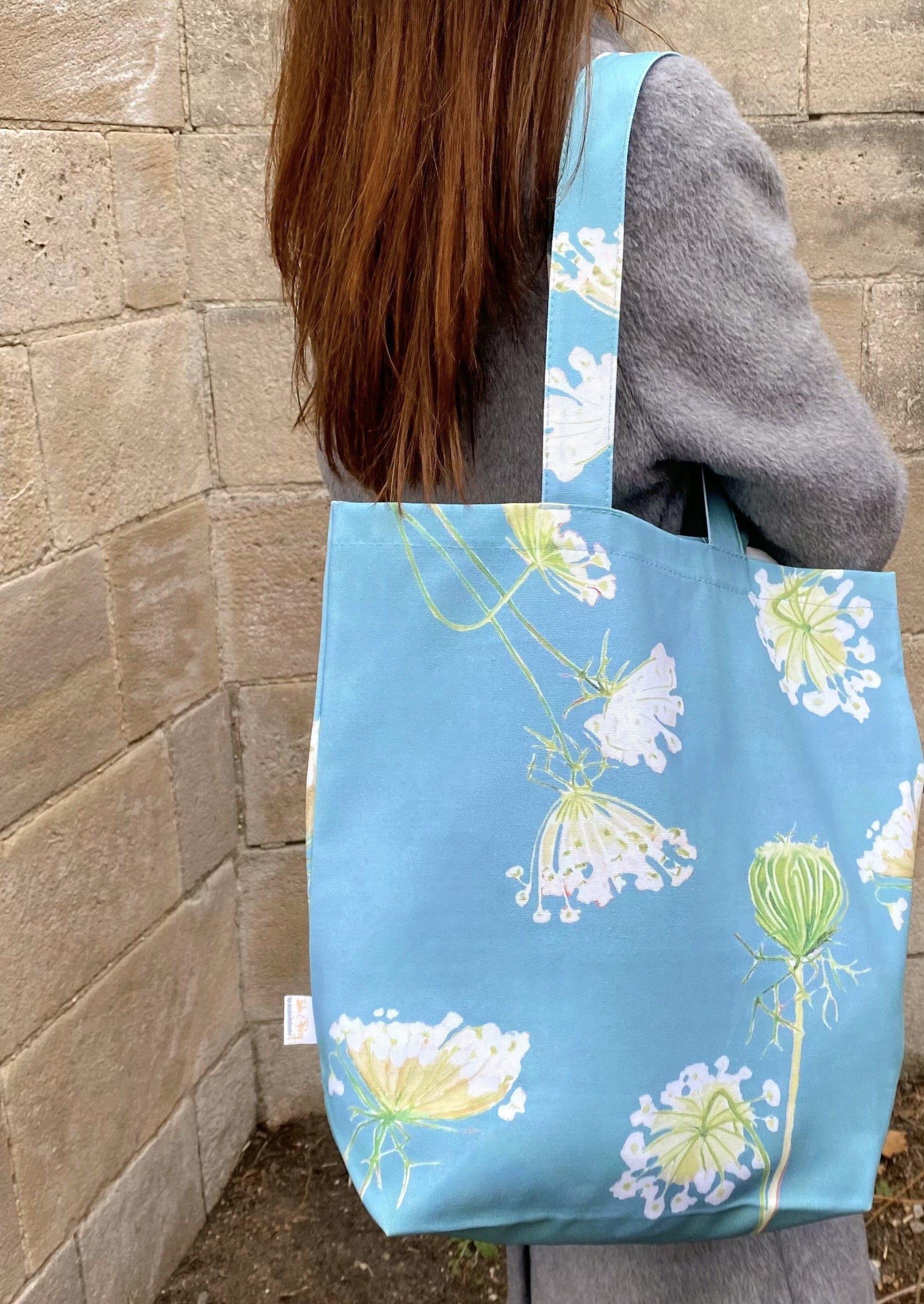Tote Bag: Queen Anne's Lace on Teal - RoshelLuxe.com