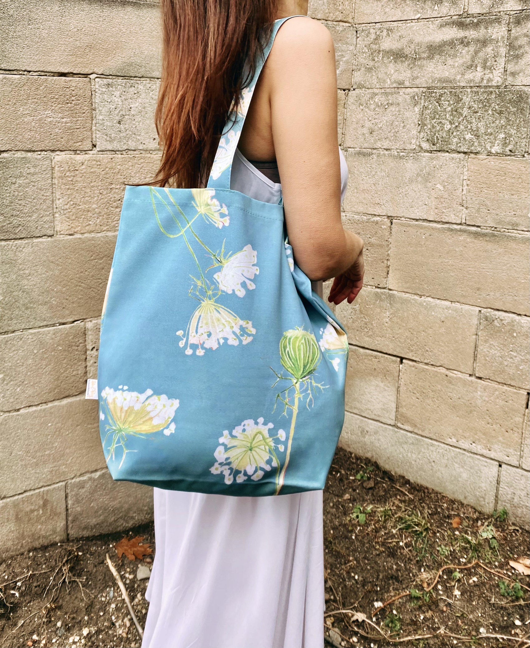 Tote Bag: Queen Anne's Lace on Teal - RoshelLuxe.com