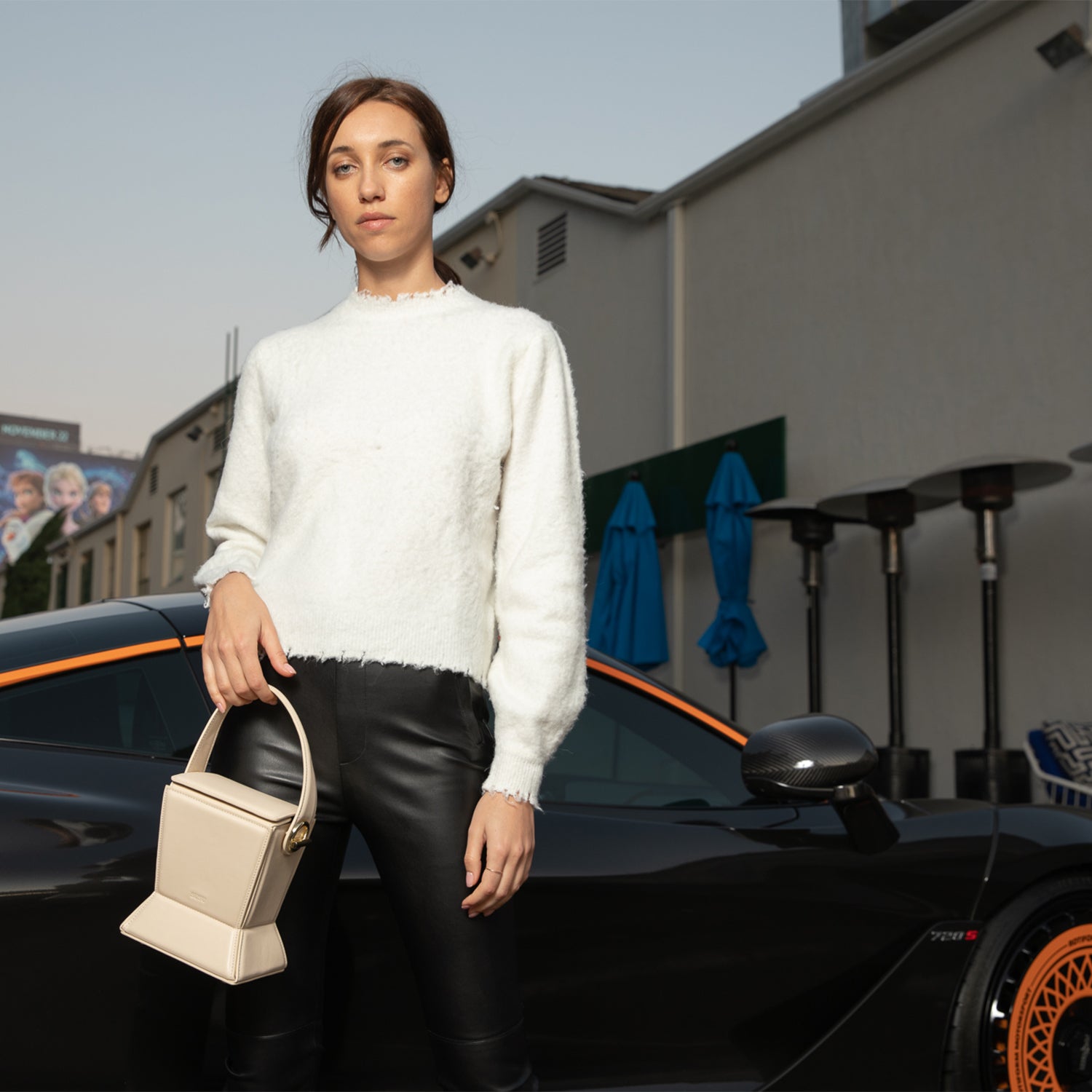 Cream Leather Bucket Bag Off White Unique Leather Crossbody Purse Women's Handbag