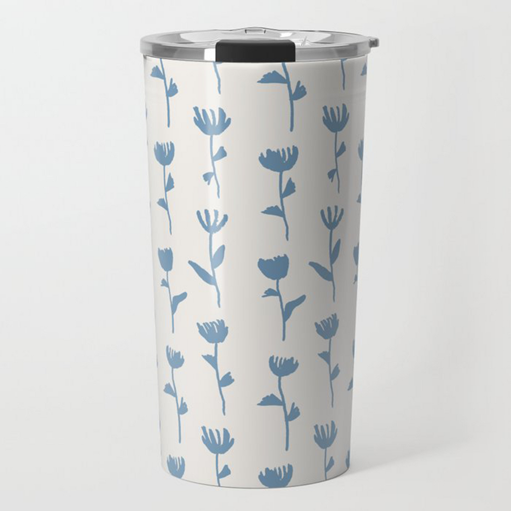 Light Blue Flower Travel Mug