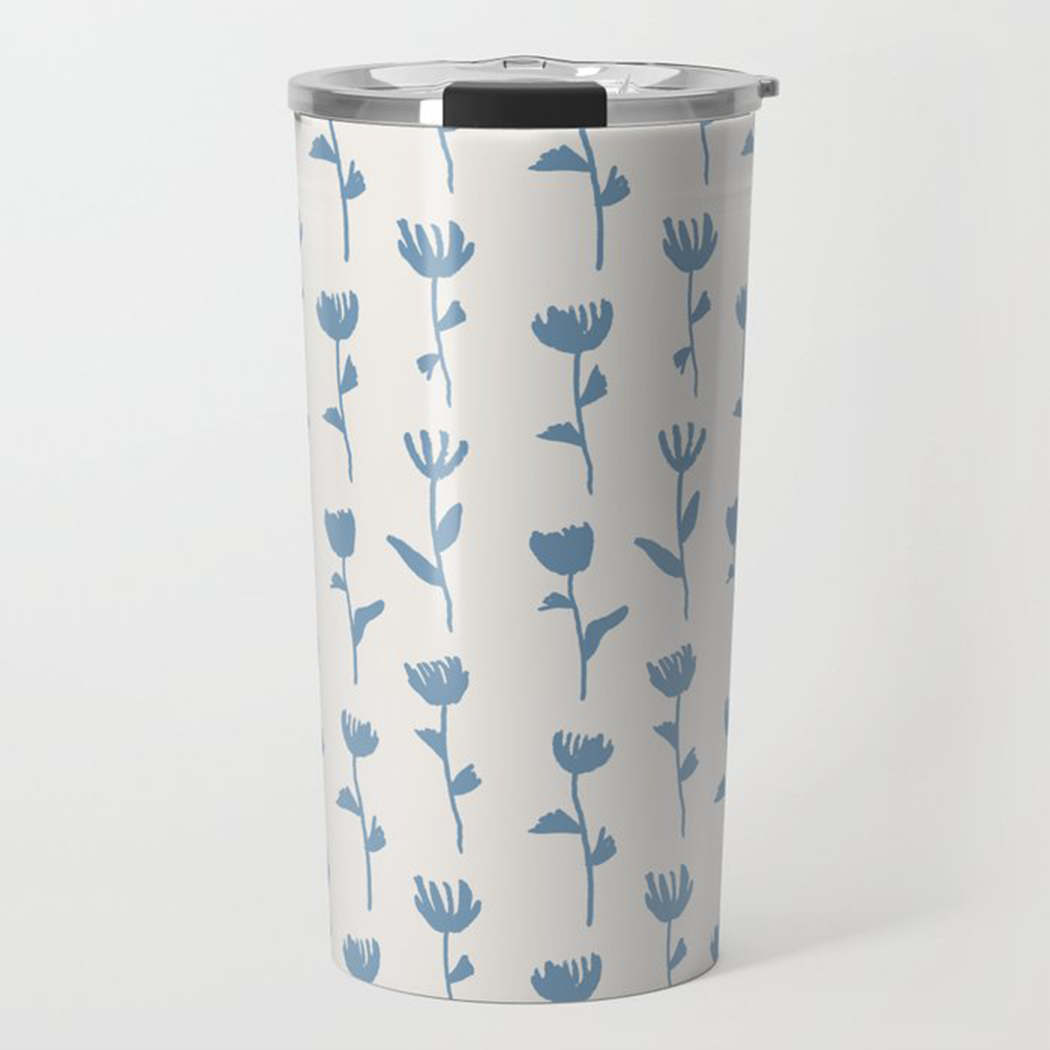Light Blue Flower Travel Mug