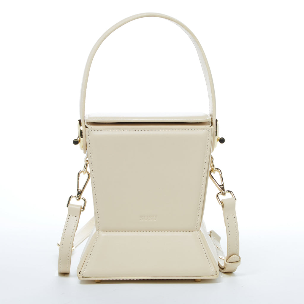 Cream Leather Bucket Bag Off White Unique Leather Crossbody Purse Women's Handbag