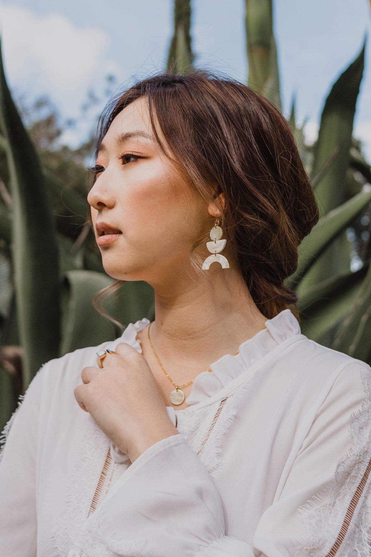 Vui Mung Geometric Buffalo Horn Statement Earrings - RoshelLuxe.com