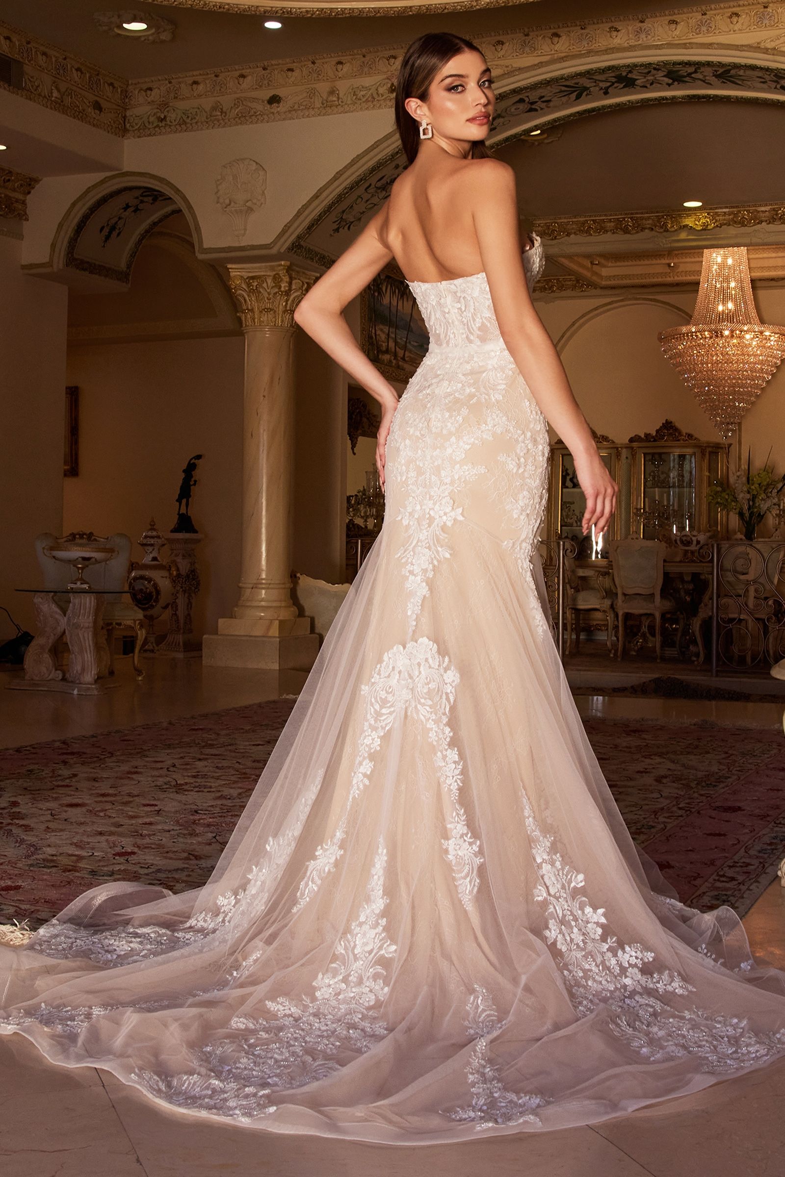 Lace Mermaid Bridal Gown With Removable Sleeves - RoshelLuxe.com