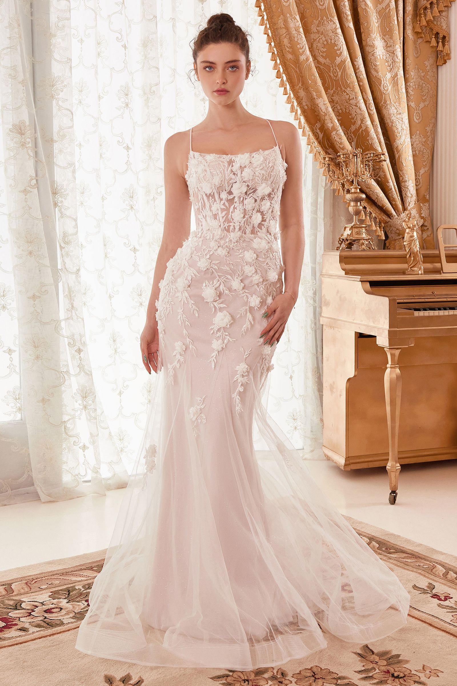 Fitted Mermaid Floral Bridal Gown - RoshelLuxe.com